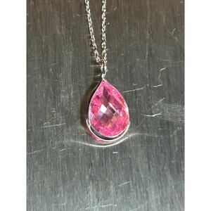 585 14k white gold dainty pink faces teardrop pendant necklace fine jewelry
